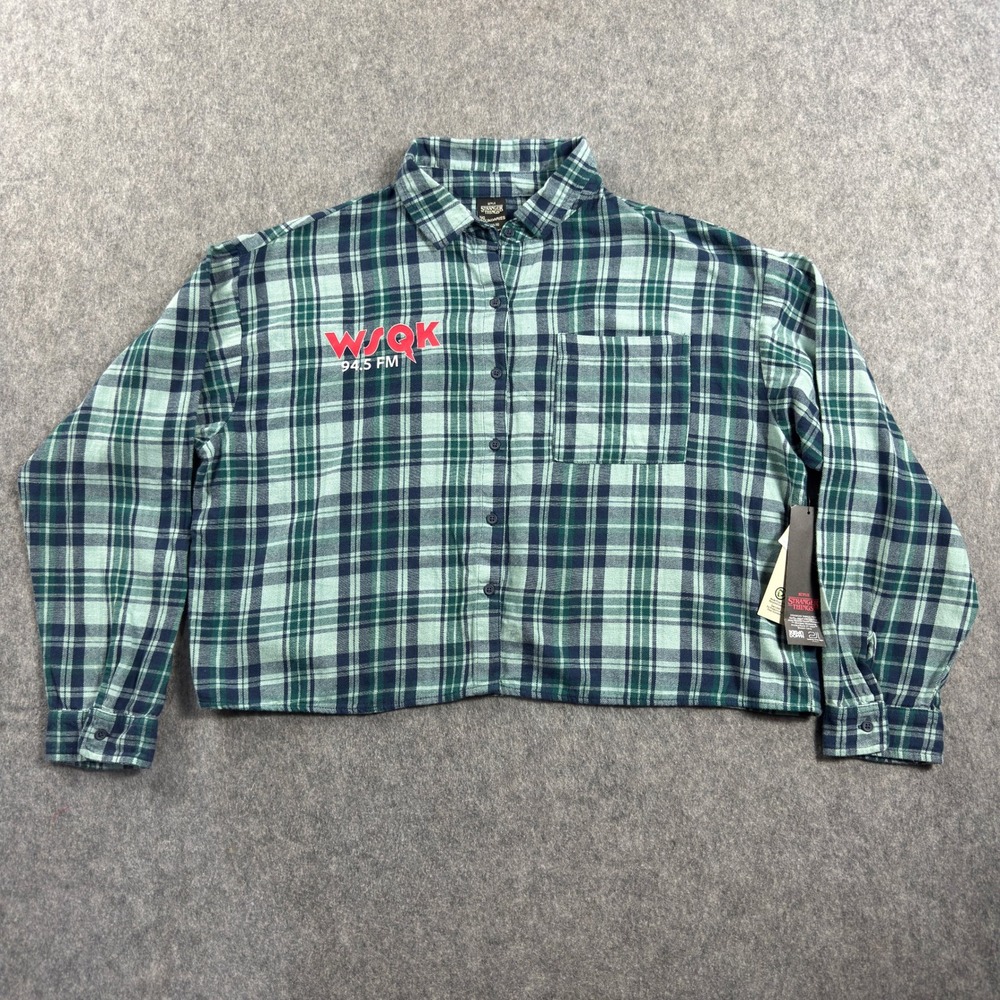 No Boundaries Netflix Stranger Things Cotton Cropped Flannel Hawkins Womens XL